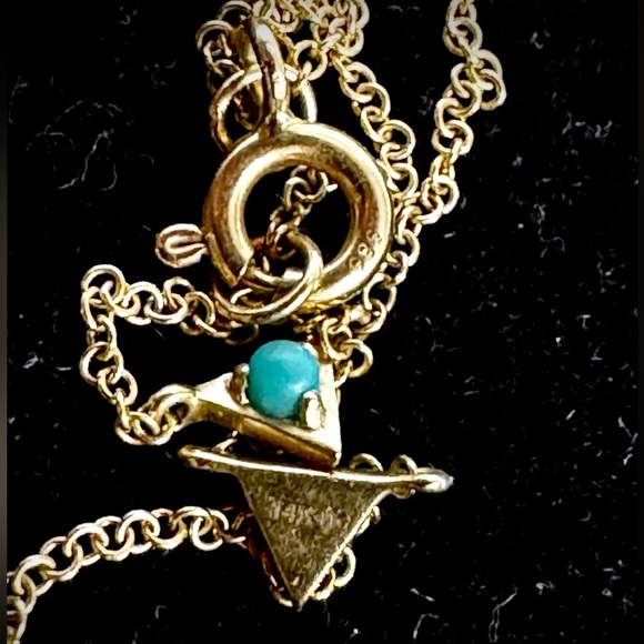 MOONDANCE 14K YELLOW GOLD INVERTED TURQUOISE TRIANGLE STATION NECKLACE - Picture 9 of 9
